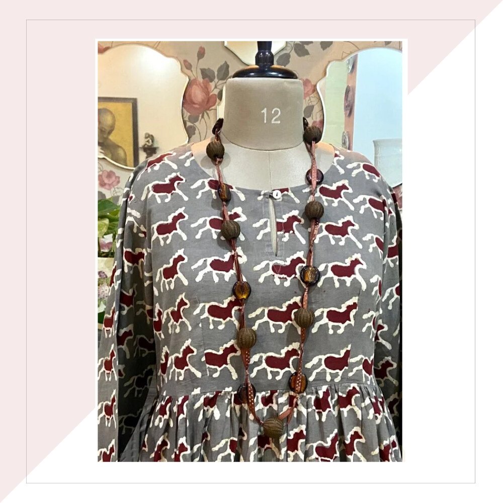 Red And Taupe Block Printed Kurta And Pallazo