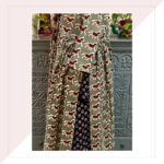 Red And Taupe Block Printed Kurta And Pallazo
