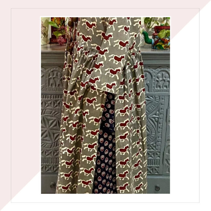 Red And Taupe Block Printed Kurta And Pallazo