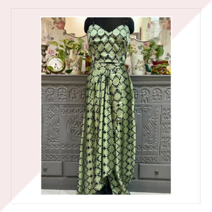 Pista Green And Black Printed Modal Silk Co-Ord Set