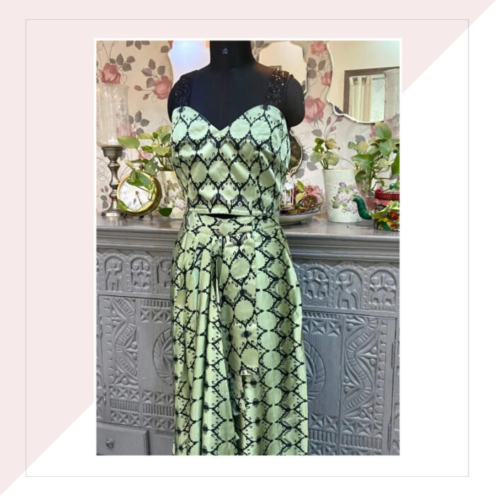 Pista Green And Black Printed Modal Silk Co-Ord Set