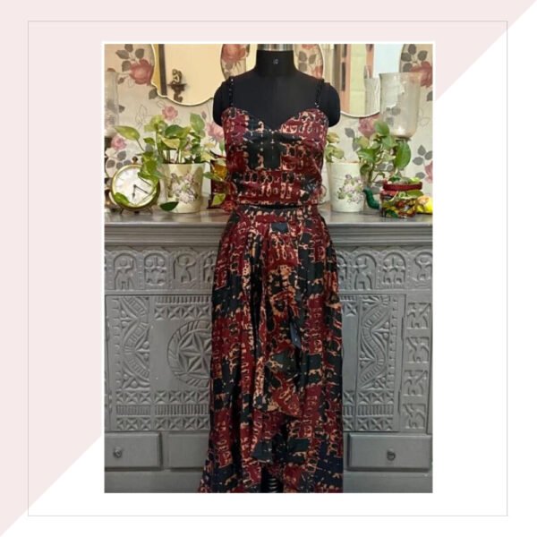 Black And Maroon Printed Modal Silk Co-Ord Set