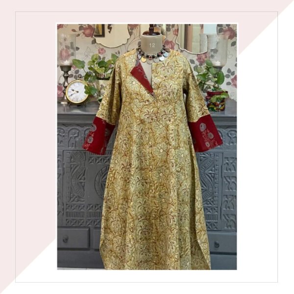 Mustard And Beige Kalamkari Dress