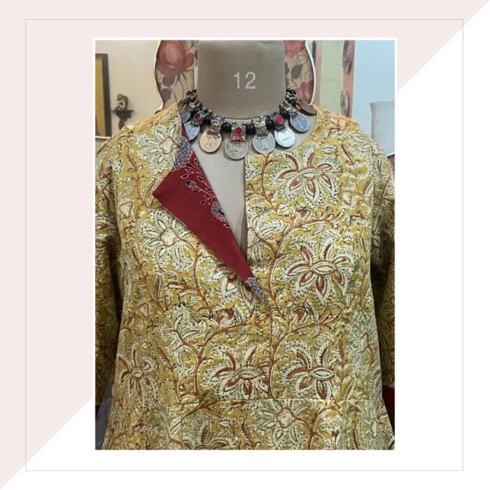 Mustard And Beige Kalamkari Dress