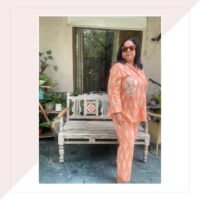 Pastel Peach Orange And White Ikat Co-Ord Set