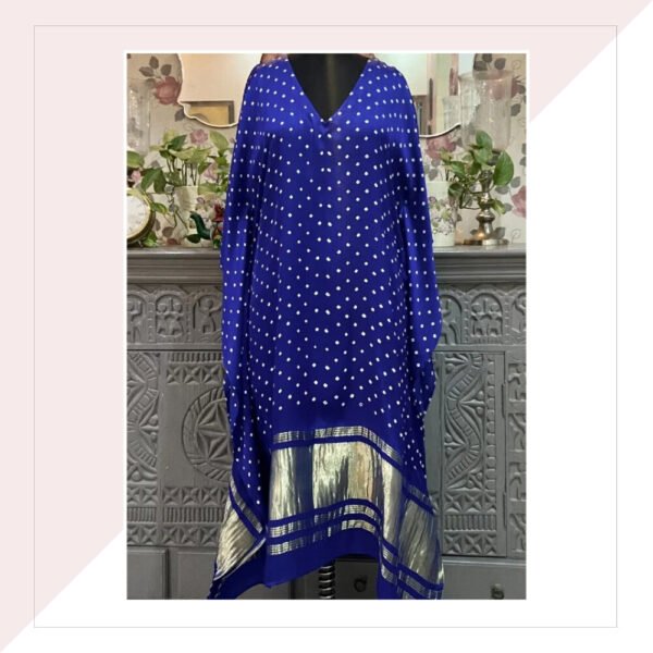 Blue Modal Satin Bandhini Kaftan Dress