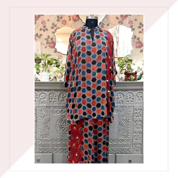 Blue And Red Ajrakh Modal Co-Ord Set