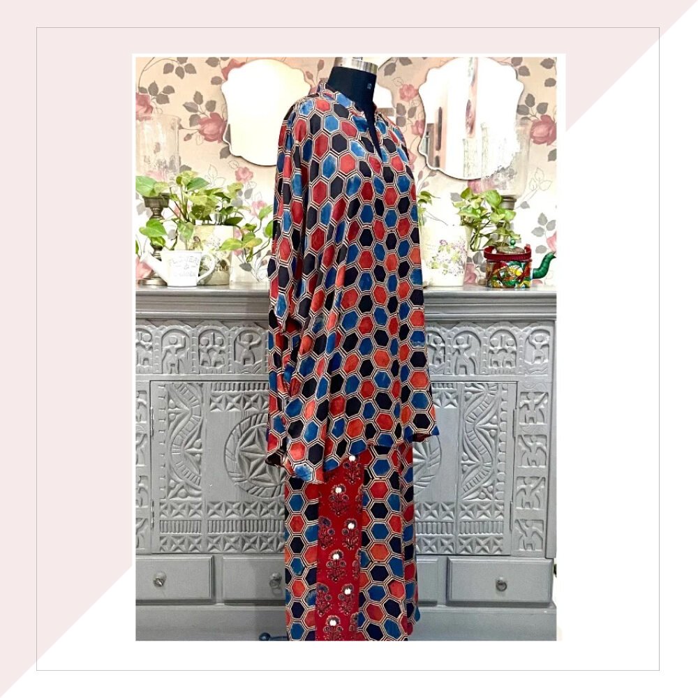 Blue And Red Ajrakh Modal Co-Ord Set