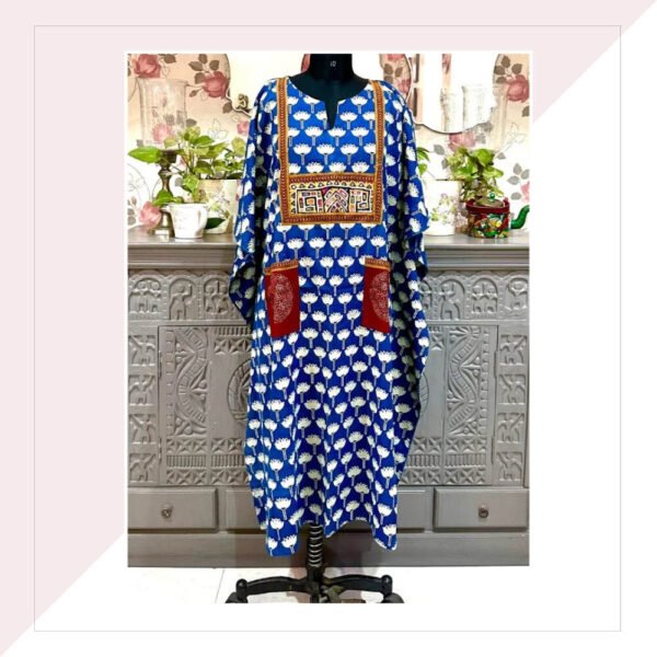 Blue And Red Ajrakh Cotton Kaftan Dress