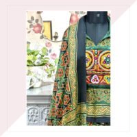 Green And Red Ajrakh Print Modal Silk Saree With Kaftan Blouse