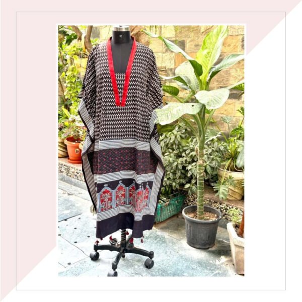 Black and Red Ajrakh Cotton Kaftan Dress