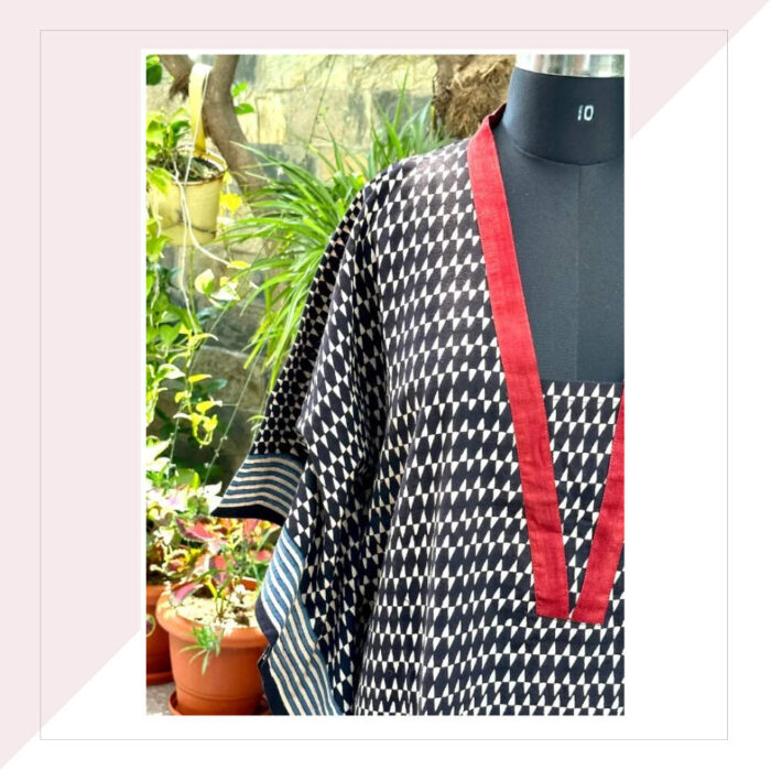 Black and Red Ajrakh Cotton Kaftan Dress
