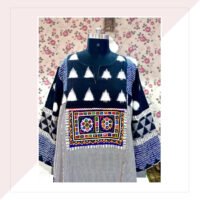 Grey And Indigo Kurta With Ikat Dupatta