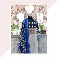 Grey And Indigo Kurta With Ikat Dupatta