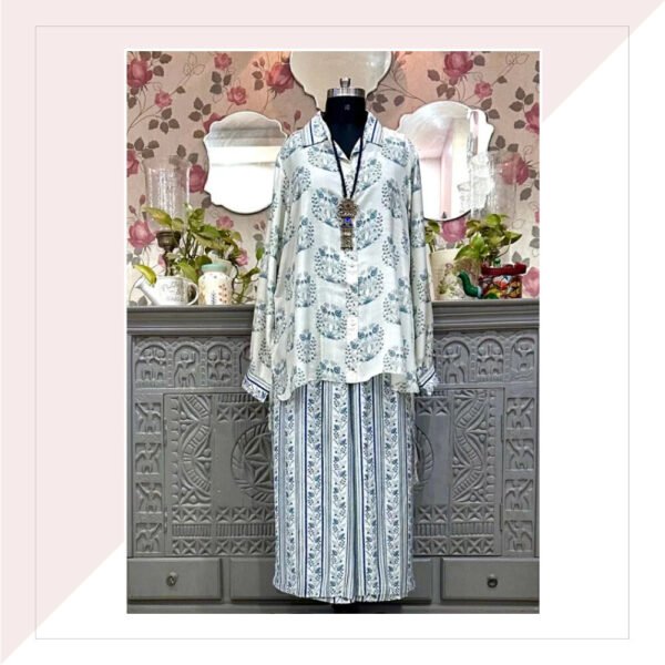 Blue And White Muslin Silk Co-Ord Set