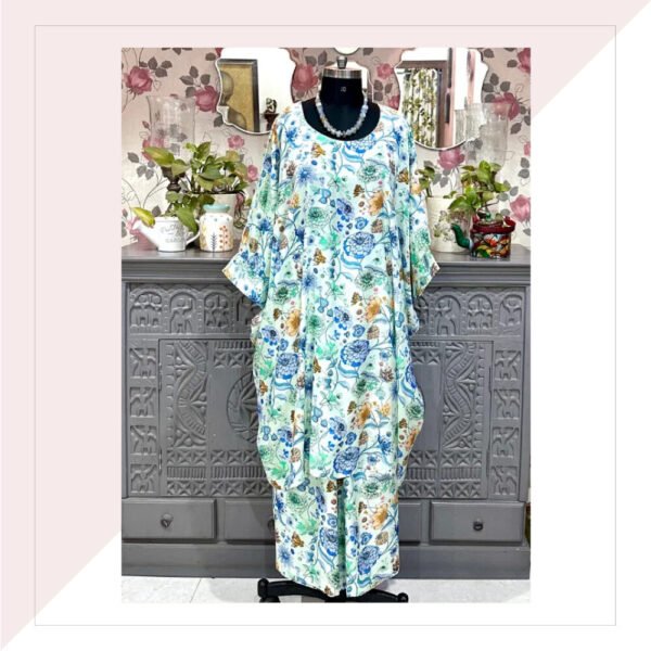 Blue Floral Print Muslin Silk Co-Ord Set