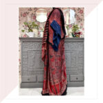Blue And Madder Ajrakh Print Modal Silk Saree With Kaftan Blouse