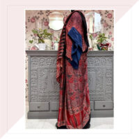 Blue And Madder Ajrakh Print Modal Silk Saree With Kaftan Blouse