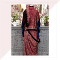 Blue And Madder Ajrakh Print Modal Silk Saree With Kaftan Blouse