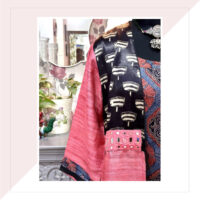 Tussar Silk Peach And Black Long Jacket With Inner