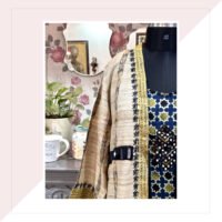 Tussar Silk Beige Blue And Black Long Jacket With Inner