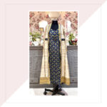 Tussar Silk Beige Blue And Black Long Jacket With Inner