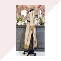 Tussar Silk Beige Blue And Black Long Jacket With Inner