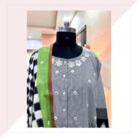 Handloom Mirror Work Kurta With Ikat Dupatta