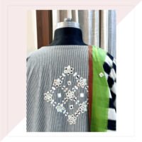 Handloom Mirror Work Kurta With Ikat Dupatta