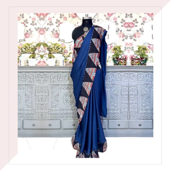 Indigo Ajrakh Print Modal Silk Saree With Long Jacket