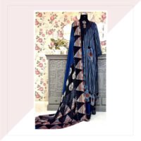 Indigo Ajrakh Print Modal Silk Saree With Long Jacket