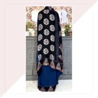 Indigo Ajrakh Print Modal Silk Saree With Long Jacket