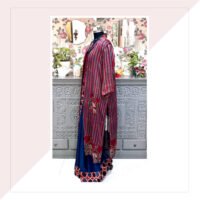 Indigo Ajrakh Print Modal Silk Saree With Long Jacket