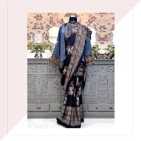 Indigo Ajrakh Print Modal Silk Saree With Short Jacket