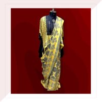 Ochre And Blue Ajrakh Print Modal Silk Saree With Kaftan Blouse