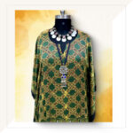 Ajrakh Green And Mustard Modal Silk Long Kaftan Dress