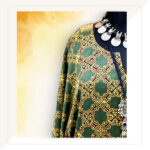 Ajrakh Green And Mustard Modal Silk Long Kaftan Dress