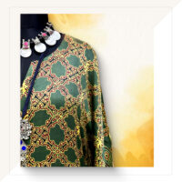 Ajrakh Green And Mustard Modal Silk Long Kaftan Dress