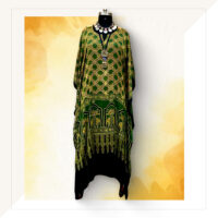 Ajrakh Green And Mustard Modal Silk Long Kaftan Dress