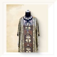 Ajrakh Taupe And Ochre Modal Silk Long Kaftan Dress