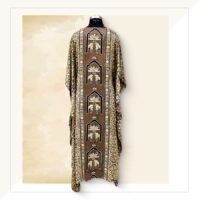 Ajrakh Taupe And Ochre Modal Silk Long Kaftan Dress