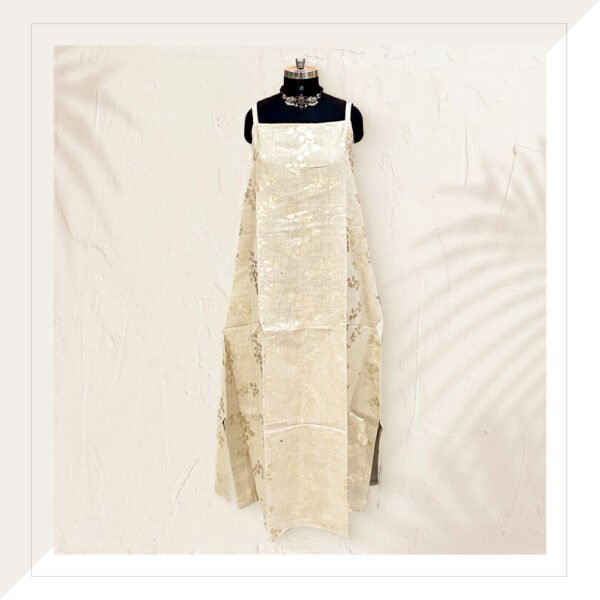 Beige Linen Dress With Gold Foil Print