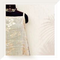 Beige Linen Dress With Gold Foil Print