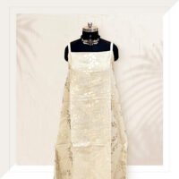 Beige Linen Dress With Gold Foil Print