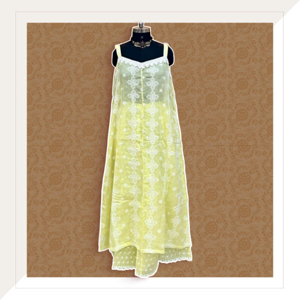 Yellow and white embroidered kurta and palazzo