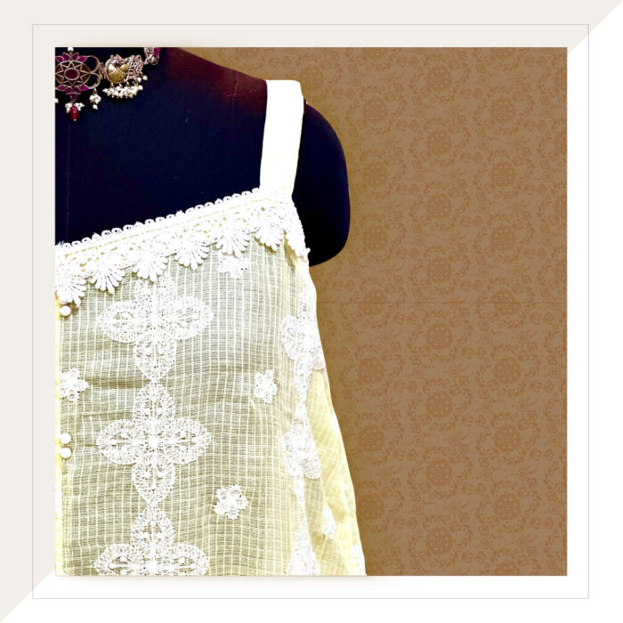 Yellow and white embroidered kurta and palazzo