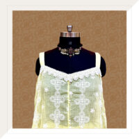 Yellow and white embroidered kurta and palazzo