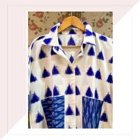 Blue And White Double Ikat Dress With Front Pockets