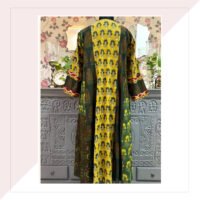 Green Yellow And Indigo Ajrakh Kalidar Dress