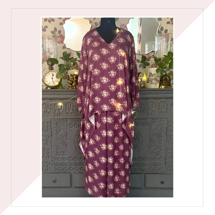 Dusky Wine Floral Print Co-Ord Set In Viscose Modal Satin